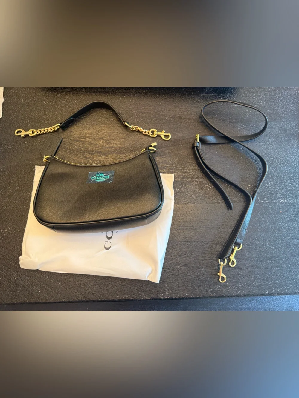 Coach Black Pebbled Leather Crossbody with Gold Hardware